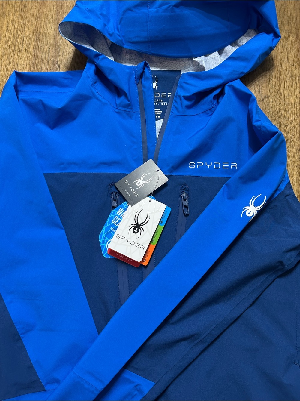 NWT SPYDER Men's Blue Two-Tone Hooded Jacket